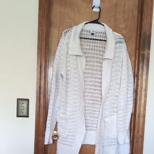 CAbi White Open Knit Cardigan